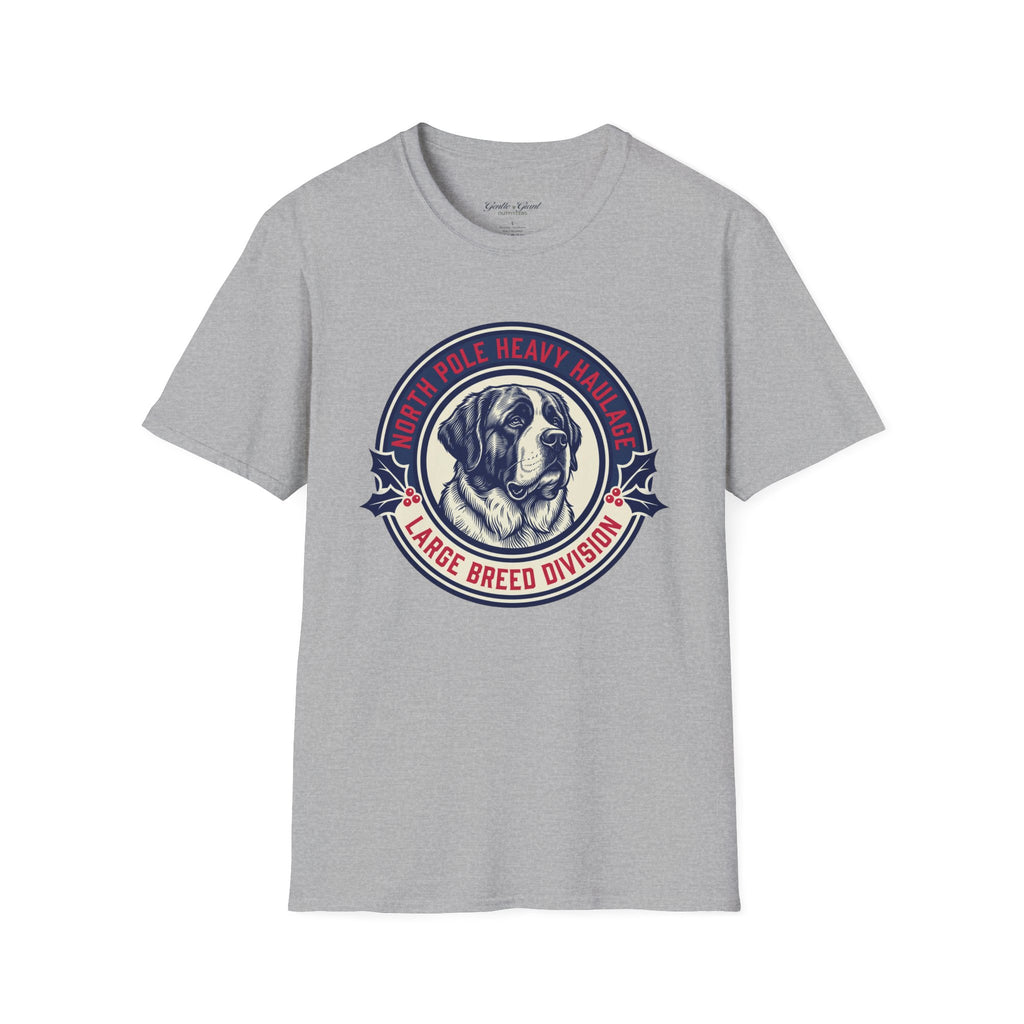 St. Bernard 'North Pole Heavy Haulage' Graphic T-Shirt — Large Breed Holiday Tee