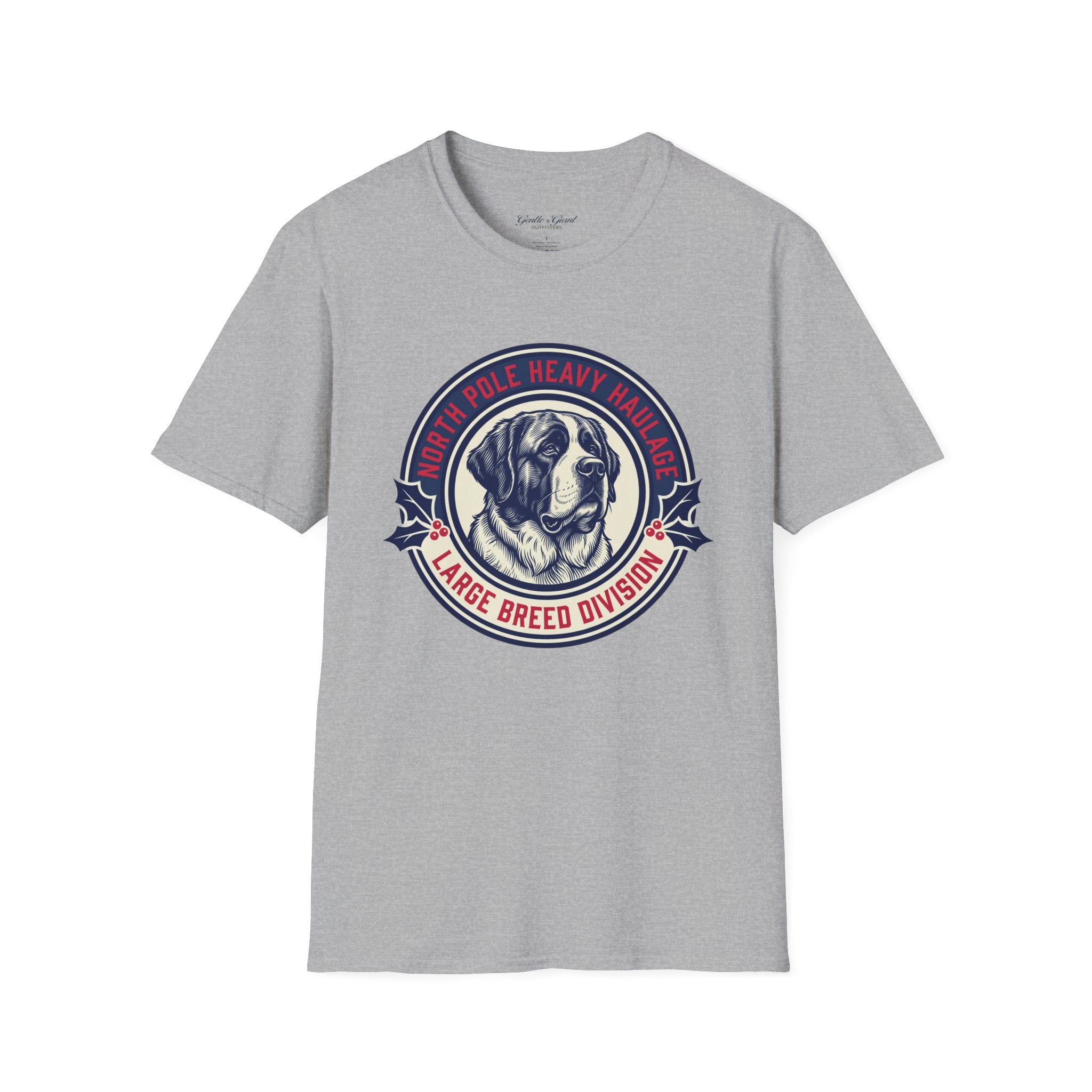 St. Bernard 'North Pole Heavy Haulage' Graphic T-Shirt — Large Breed Holiday Tee