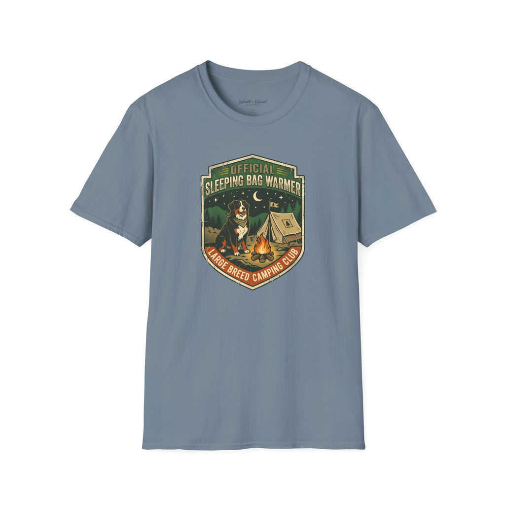 "Official Sleeping Bag Warmer" Dog Campfire Graphic Tee