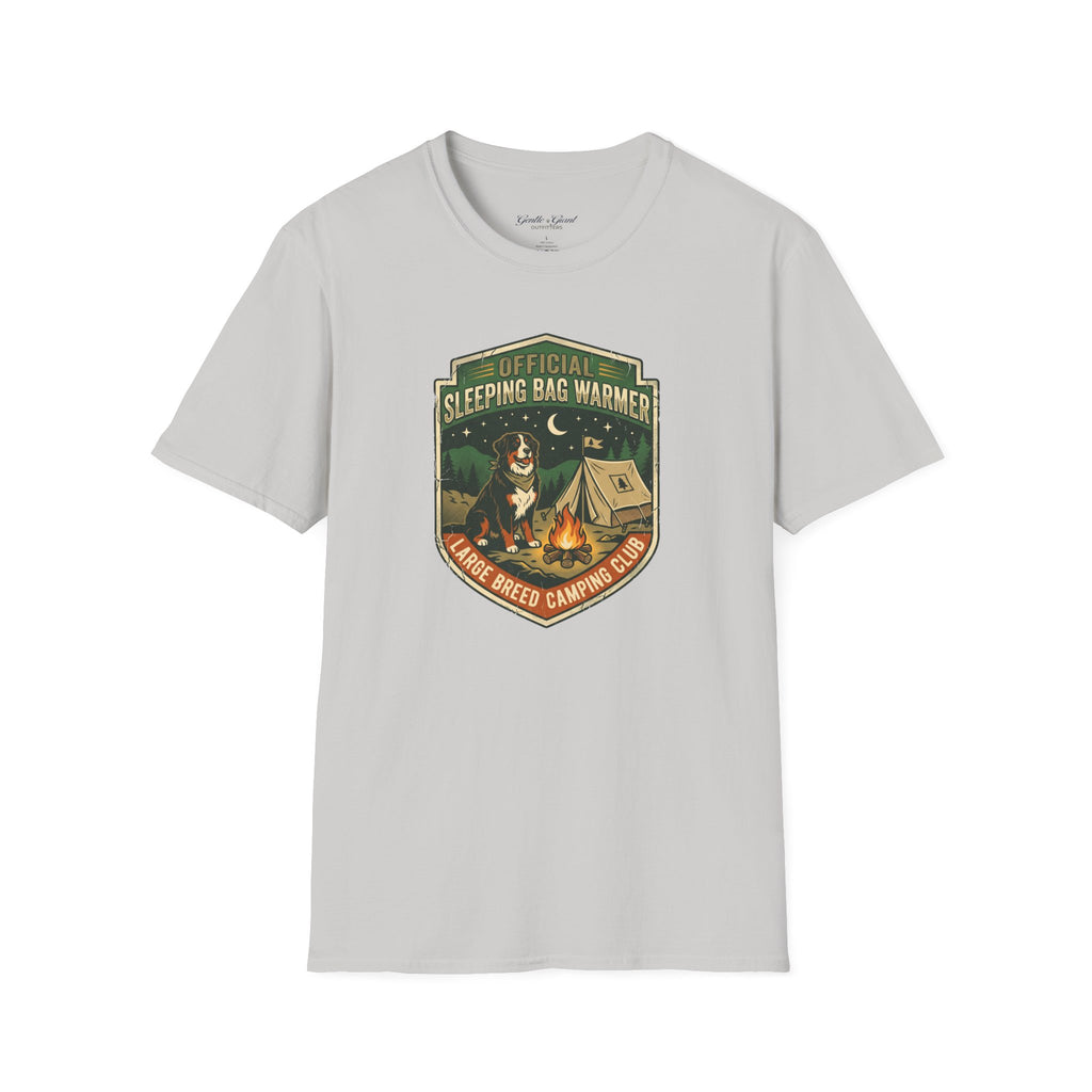 "Official Sleeping Bag Warmer" Dog Campfire Graphic Tee