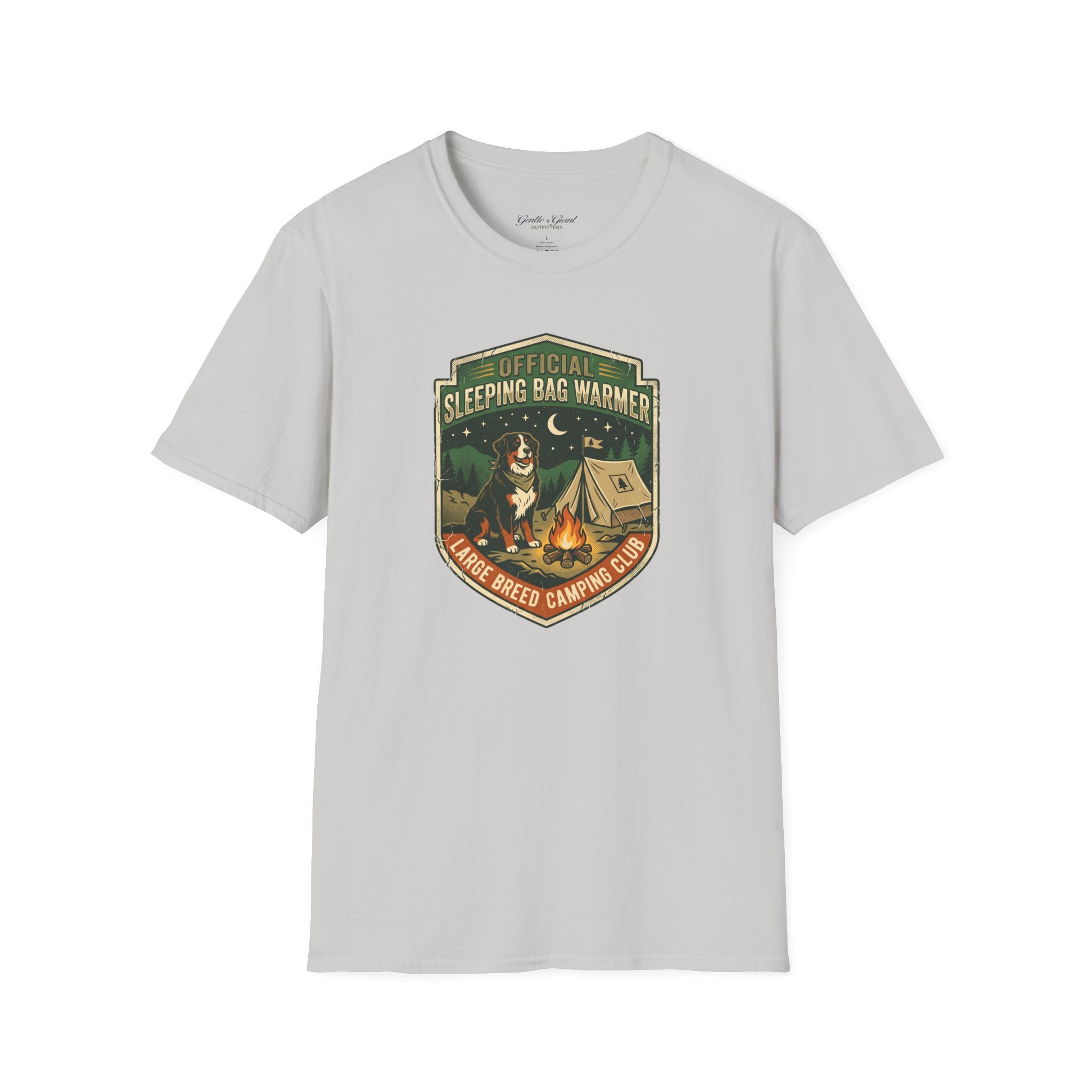 "Official Sleeping Bag Warmer" Dog Campfire Graphic Tee