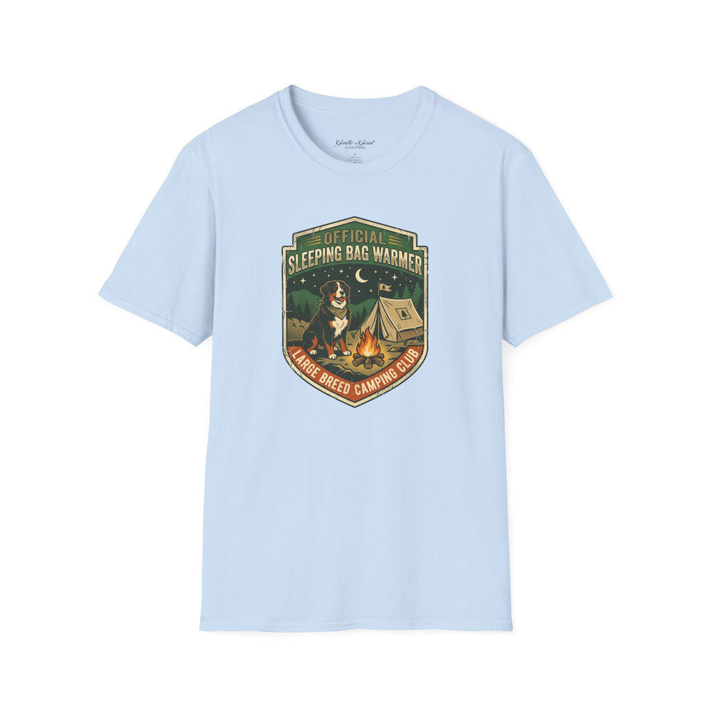 "Official Sleeping Bag Warmer" Dog Campfire Graphic Tee