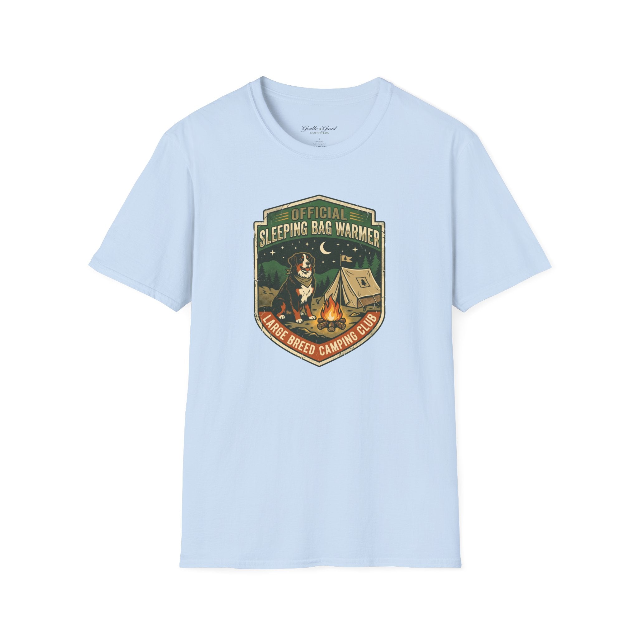 "Official Sleeping Bag Warmer" Dog Campfire Graphic Tee