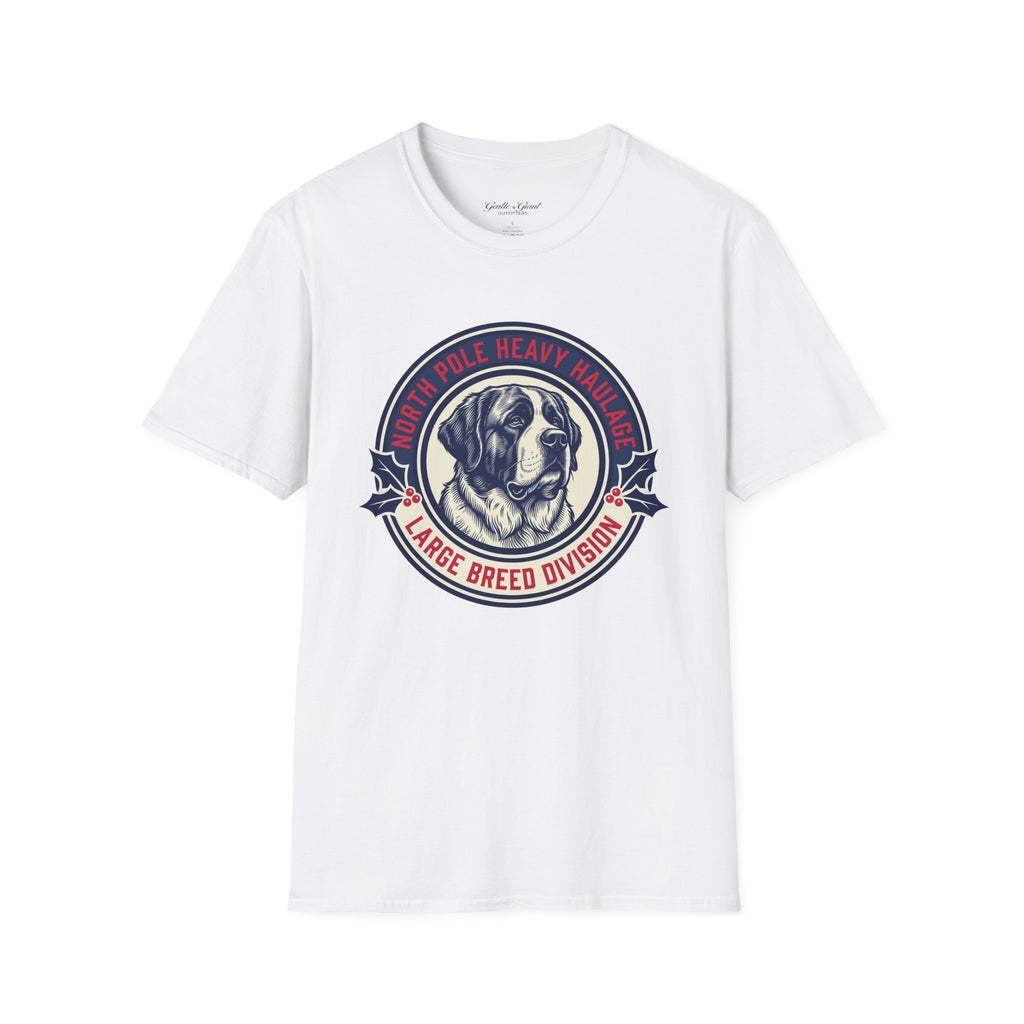 St. Bernard 'North Pole Heavy Haulage' Graphic T-Shirt — Large Breed Holiday Tee