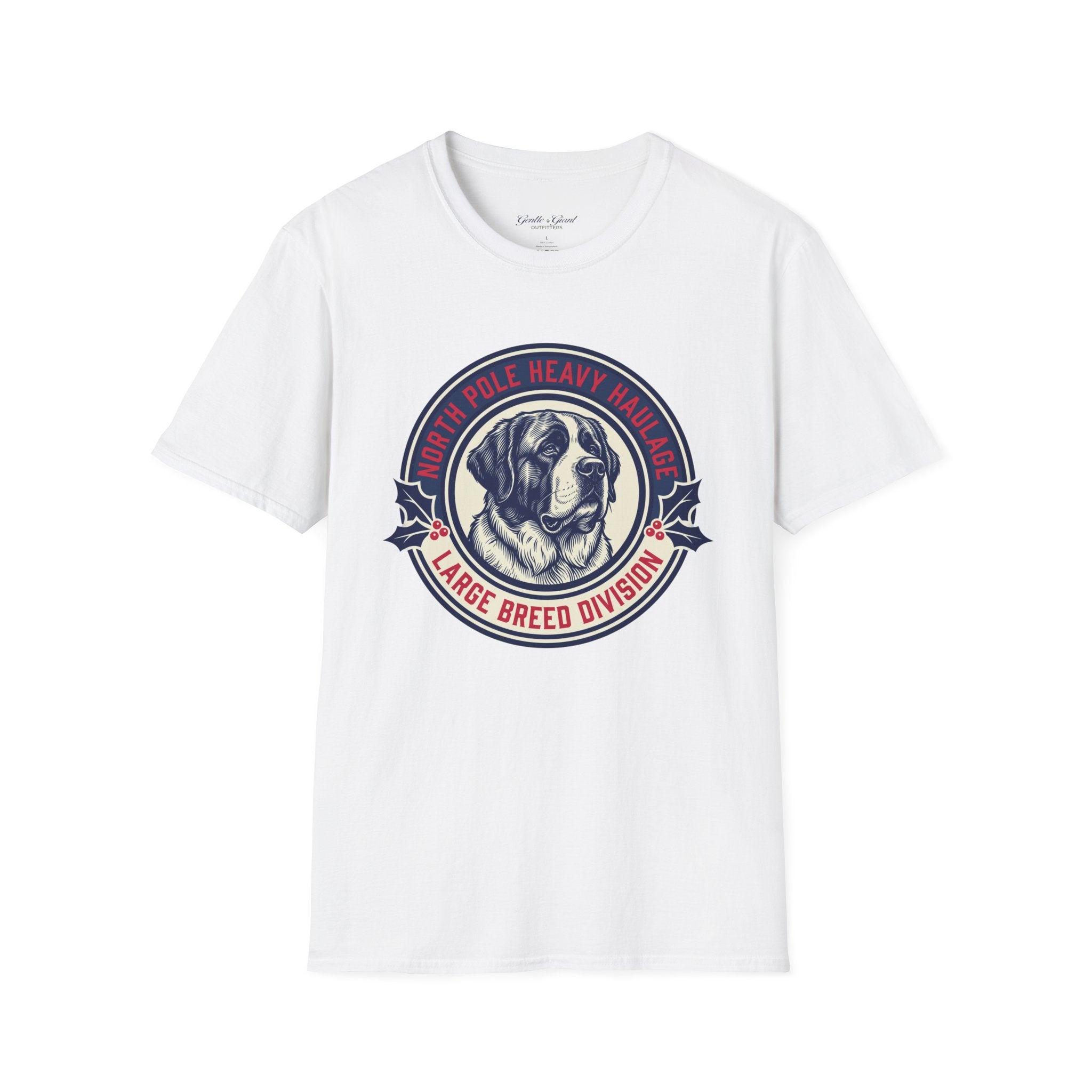 St. Bernard 'North Pole Heavy Haulage' Graphic T-Shirt — Large Breed Holiday Tee