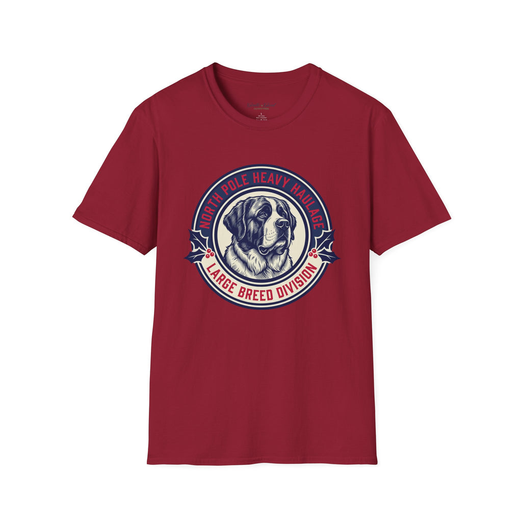 St. Bernard 'North Pole Heavy Haulage' Graphic T-Shirt — Large Breed Holiday Tee