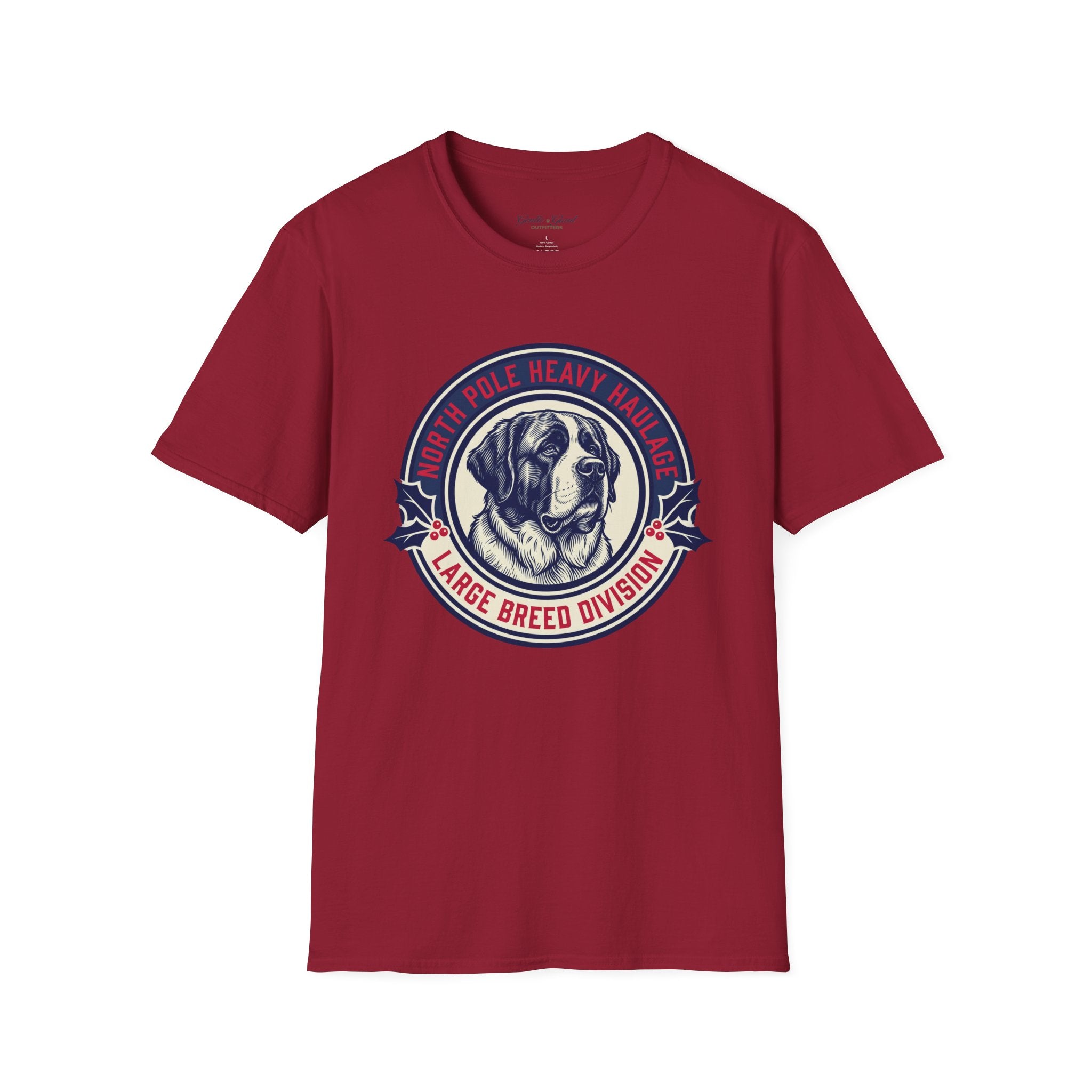 St. Bernard 'North Pole Heavy Haulage' Graphic T-Shirt — Large Breed Holiday Tee