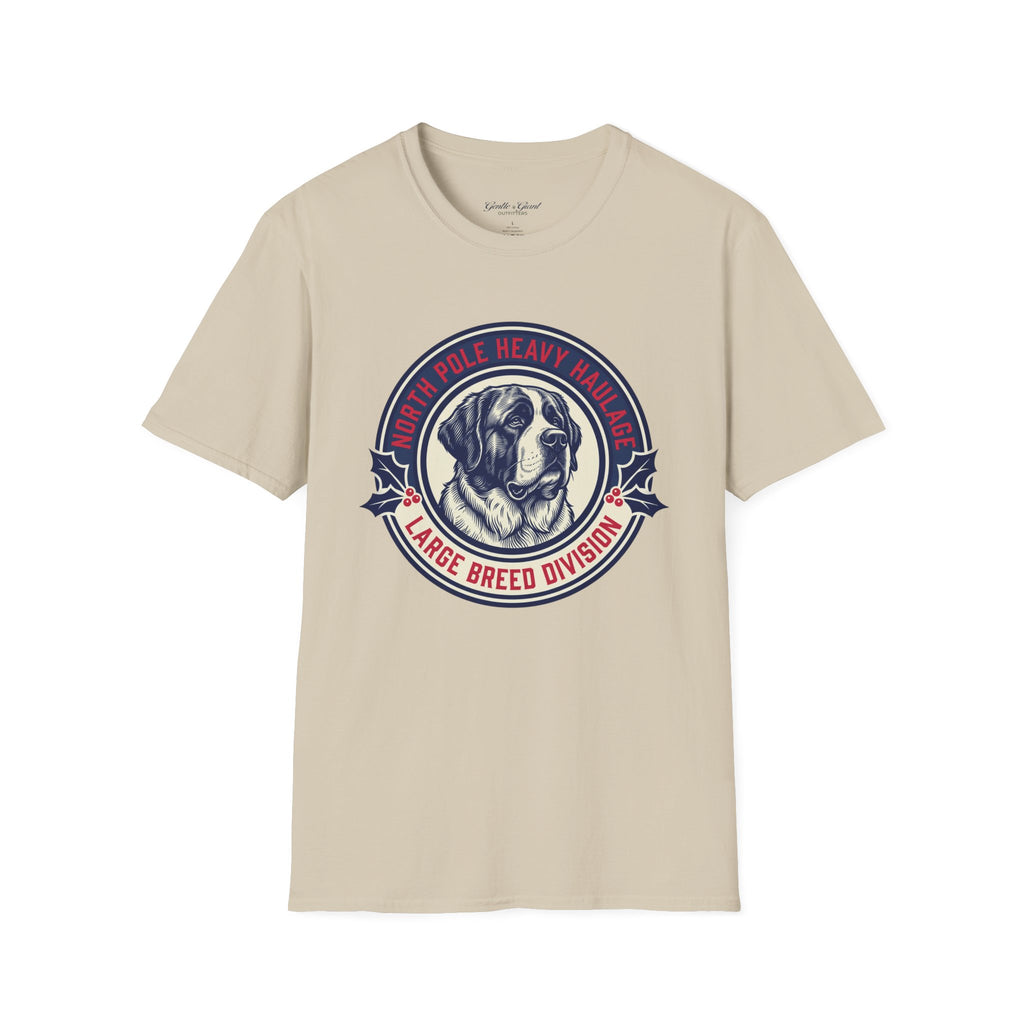 St. Bernard 'North Pole Heavy Haulage' Graphic T-Shirt — Large Breed Holiday Tee