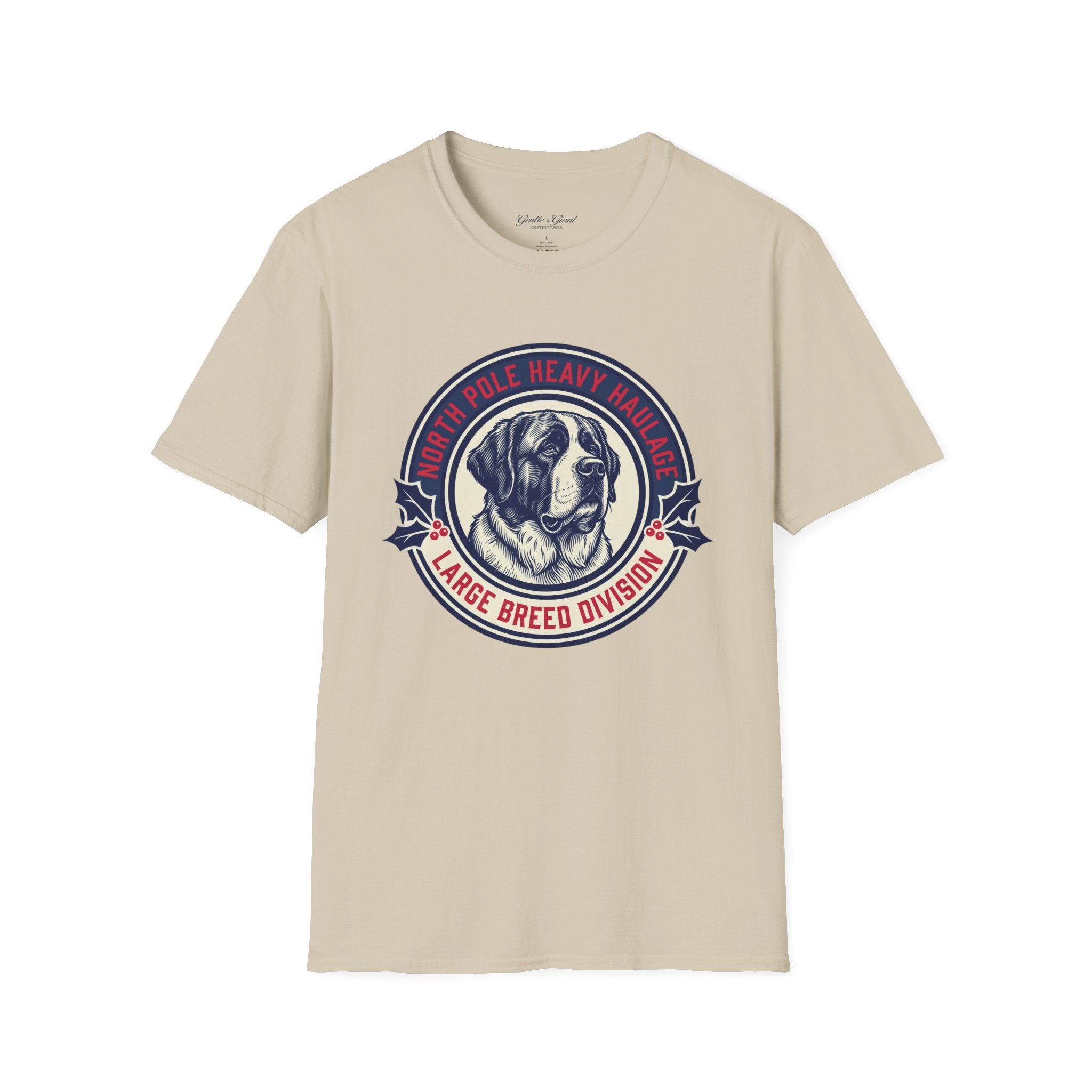 St. Bernard 'North Pole Heavy Haulage' Graphic T-Shirt — Large Breed Holiday Tee