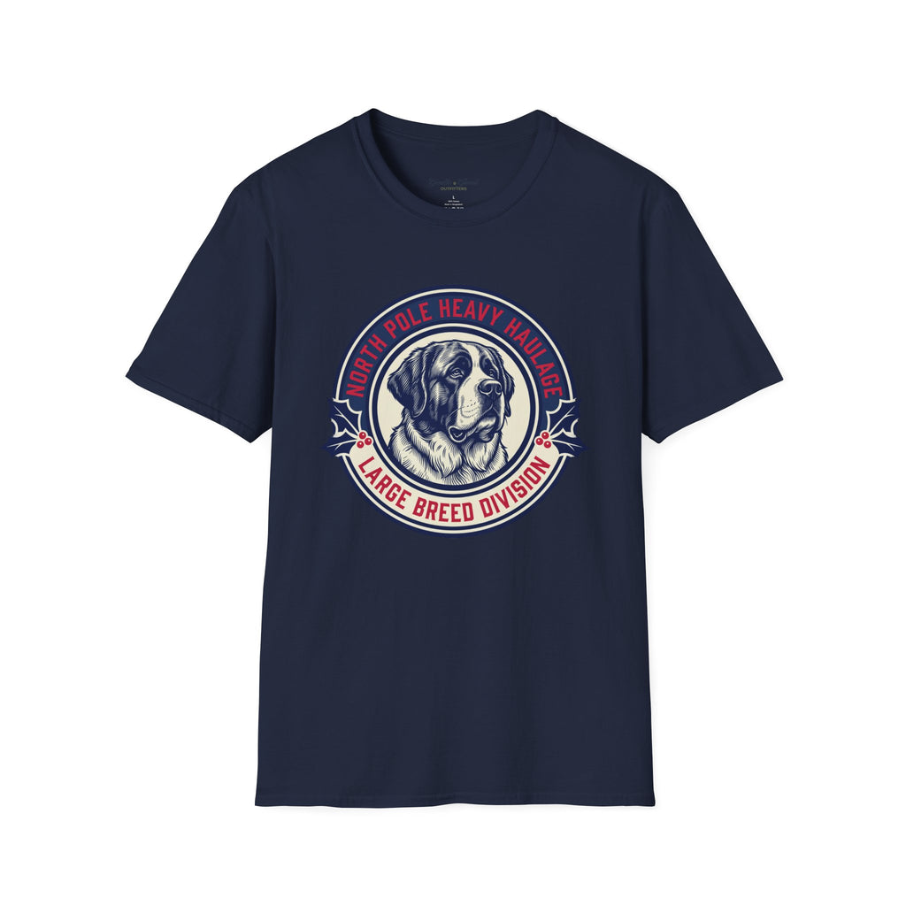 St. Bernard 'North Pole Heavy Haulage' Graphic T-Shirt — Large Breed Holiday Tee