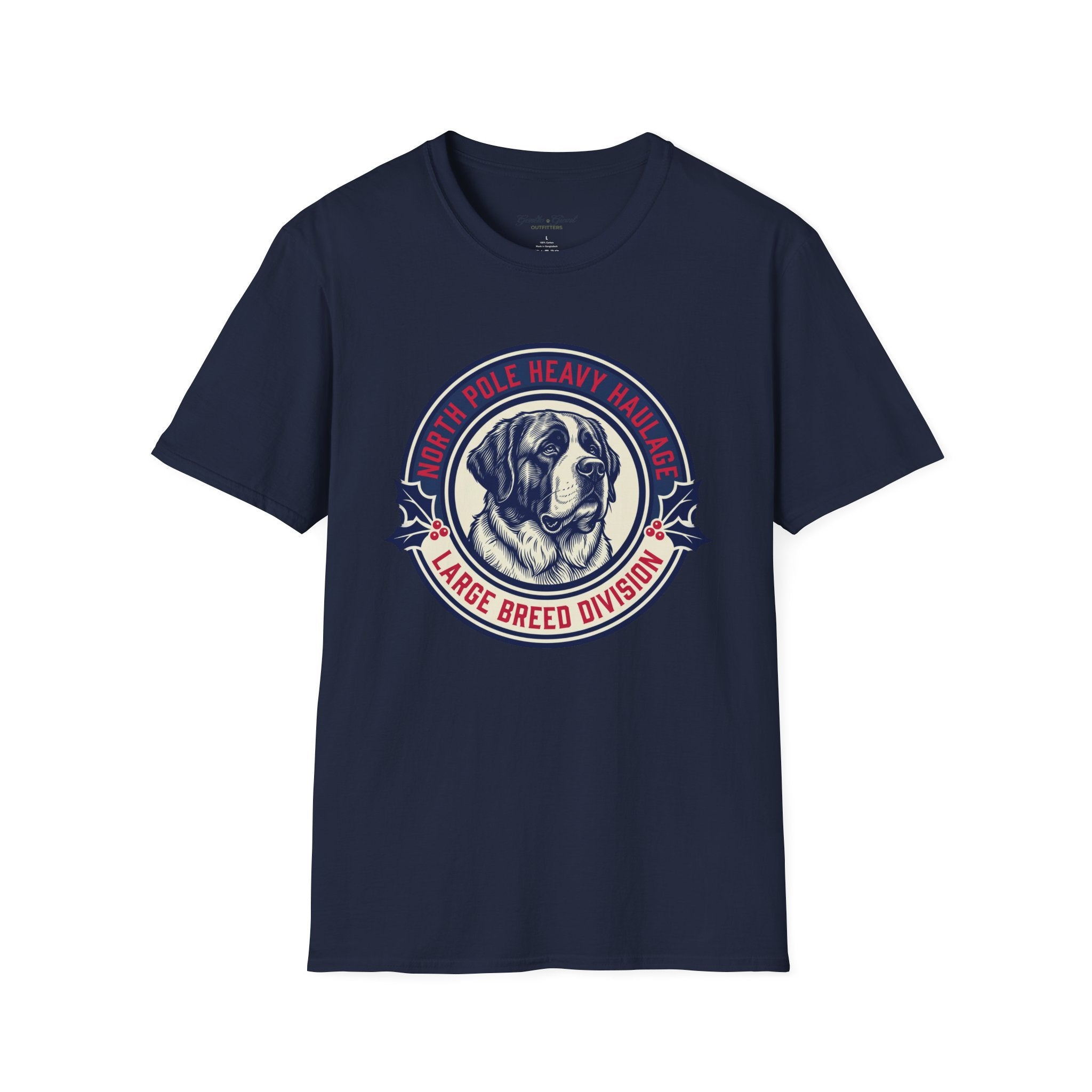 St. Bernard 'North Pole Heavy Haulage' Graphic T-Shirt — Large Breed Holiday Tee