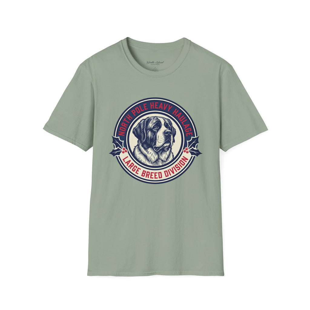 St. Bernard 'North Pole Heavy Haulage' Graphic T-Shirt — Large Breed Holiday Tee