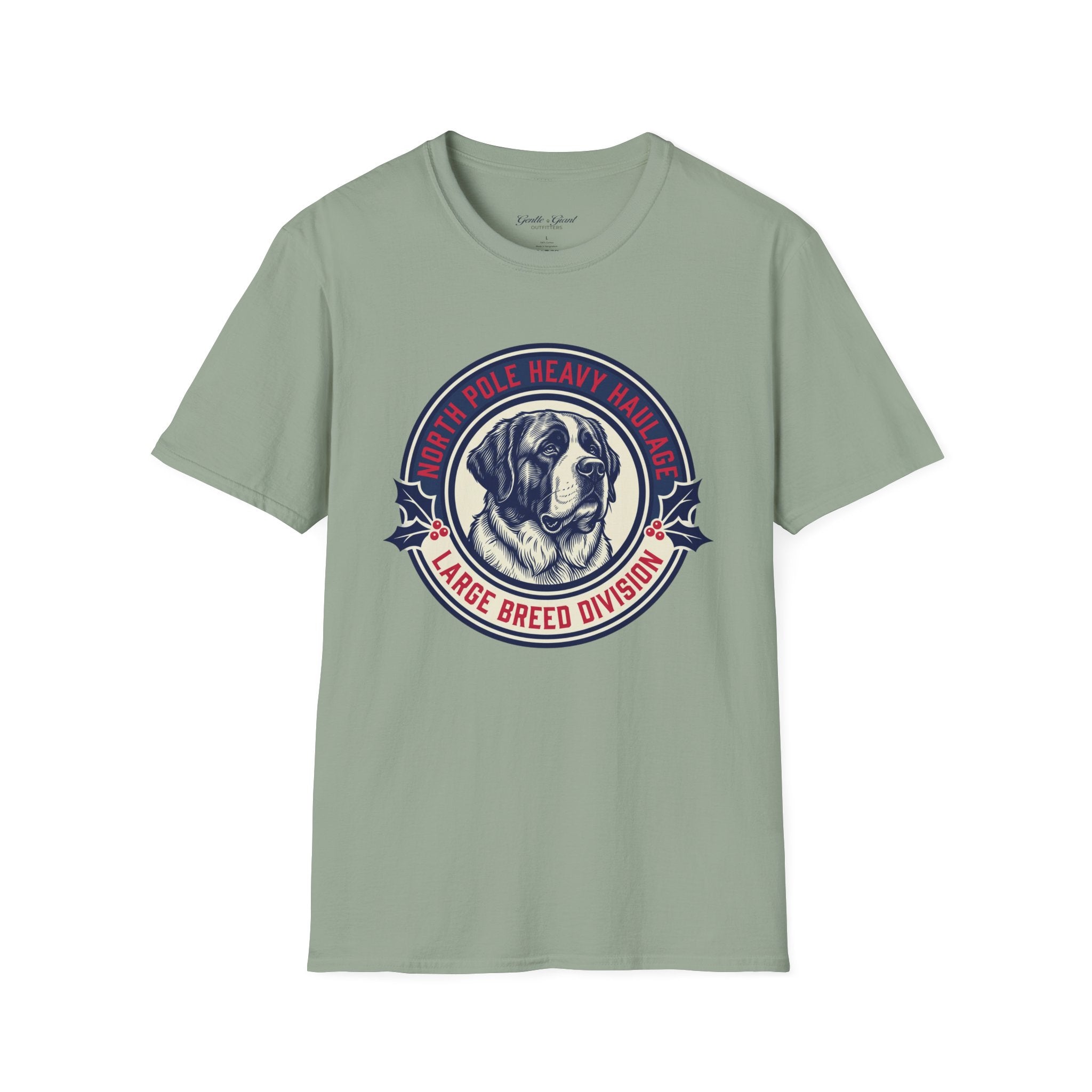 St. Bernard 'North Pole Heavy Haulage' Graphic T-Shirt — Large Breed Holiday Tee