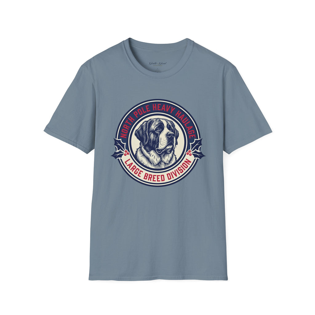 St. Bernard 'North Pole Heavy Haulage' Graphic T-Shirt — Large Breed Holiday Tee